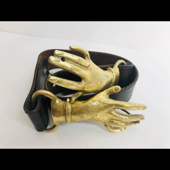 VNTG 70s Brass Belt Clasping Hands Georges Mailian - Picture 6 of 16